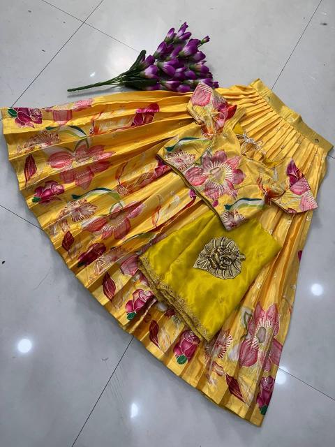 kids lehenga chinon silk Yellow Hyderabad kids wear manufacturers